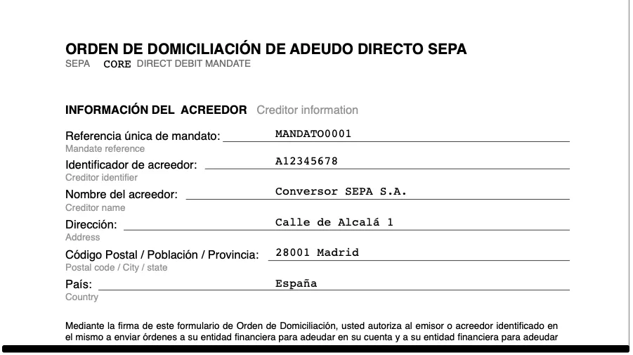 Generador de Mandatos SEPA Gratuito — Crea Mandatos Válidos en PDF